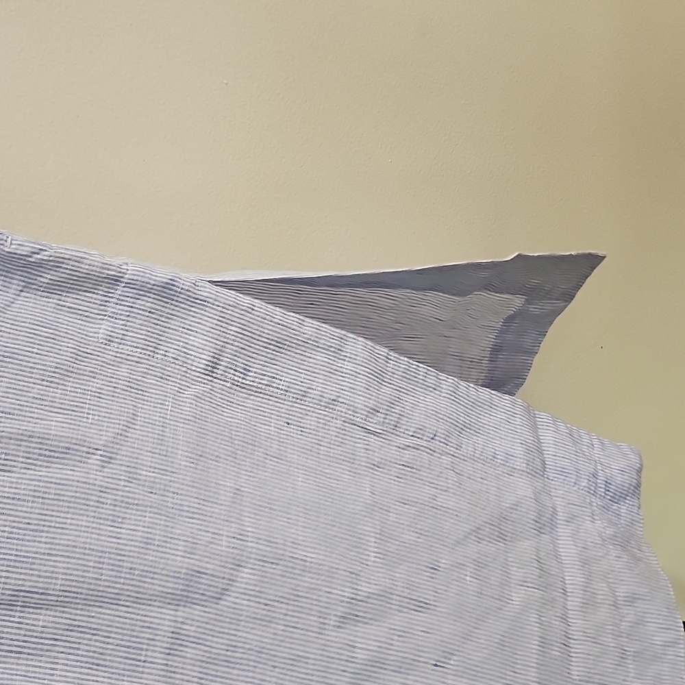 Soft Surroundings Linen Maxi Dress Blue White Striped Embroidered Side Slits S - Picture 8 of 11